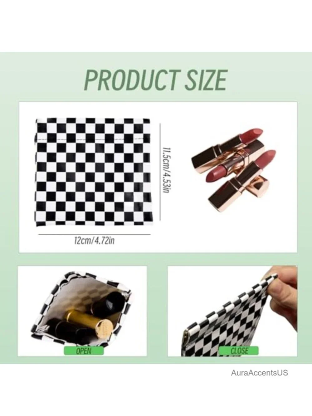 Set of 3 Mini Cosmetic Pouch with Checkerboard Pattern - Faux Leather